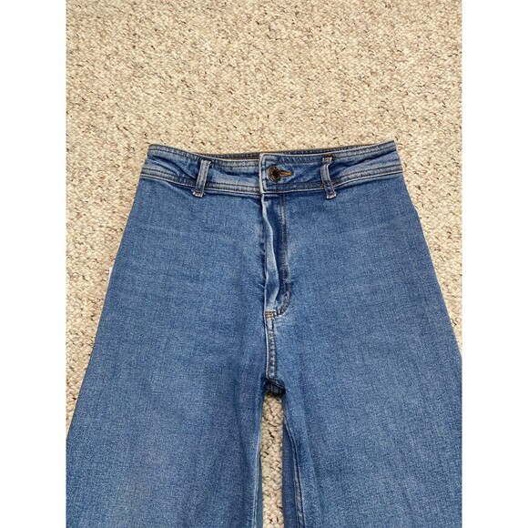 4 Zara Wide Leg High Waist Crop Denim Jeans Raw Hem - Picture 5 of 9